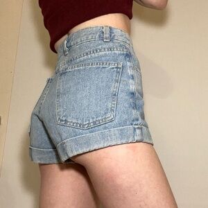 American Apparel Blue Jean Shorts High-Waisted Cuffed
